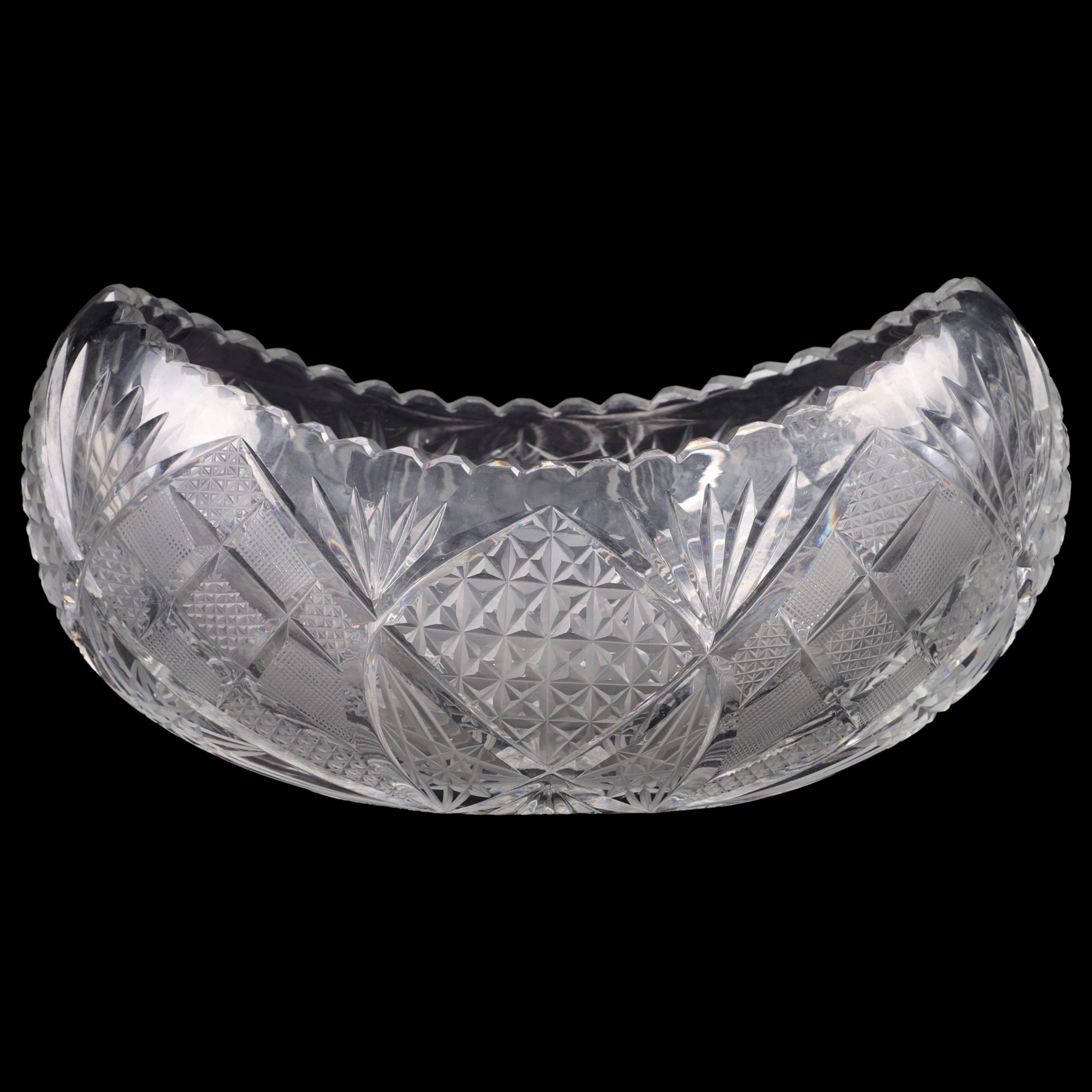 Cut glass boat bowl, 12-1/2" x 7" x
