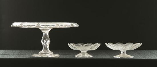 CUT GLASS CAKE STAND AND TWO