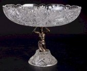 CUT GLASS COMPOTE WITH CAST IR