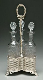 Cut glass decanter set: silver