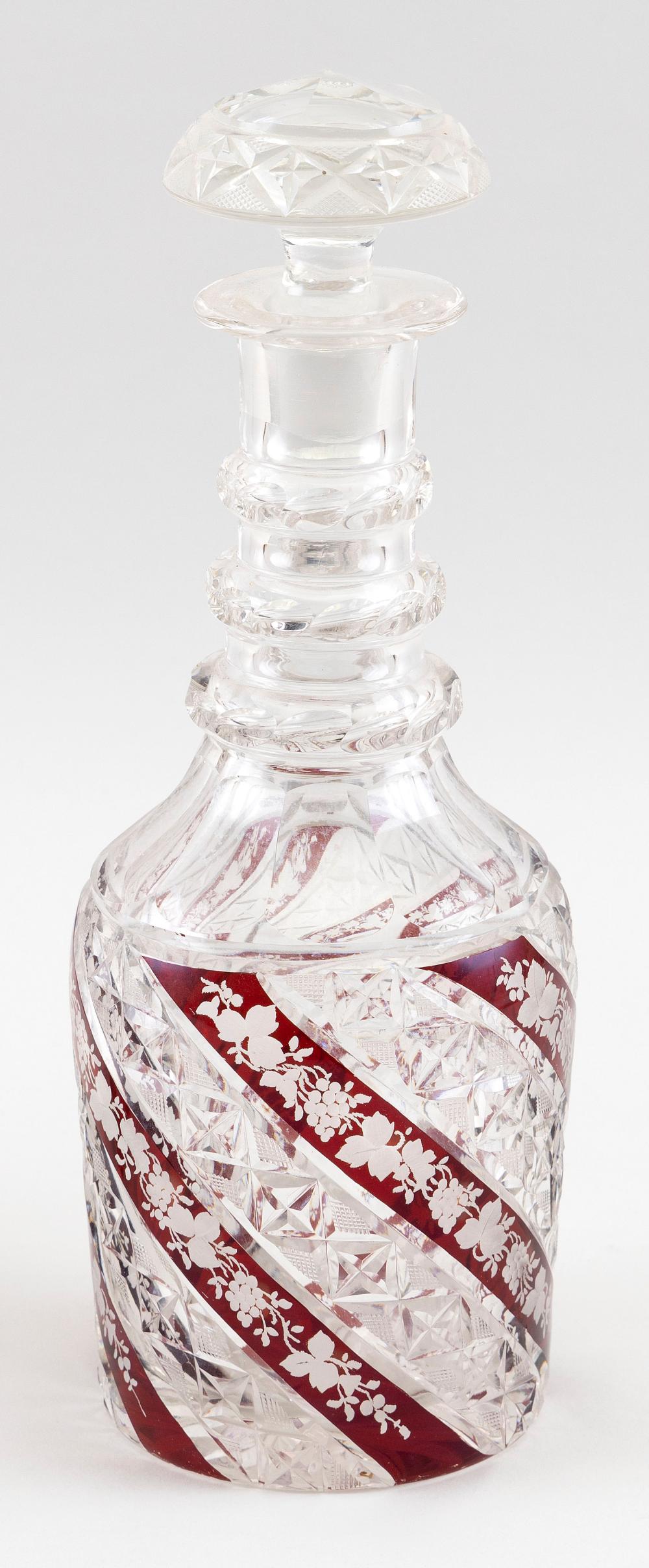 CUT GLASS DECANTER WITH RUBY