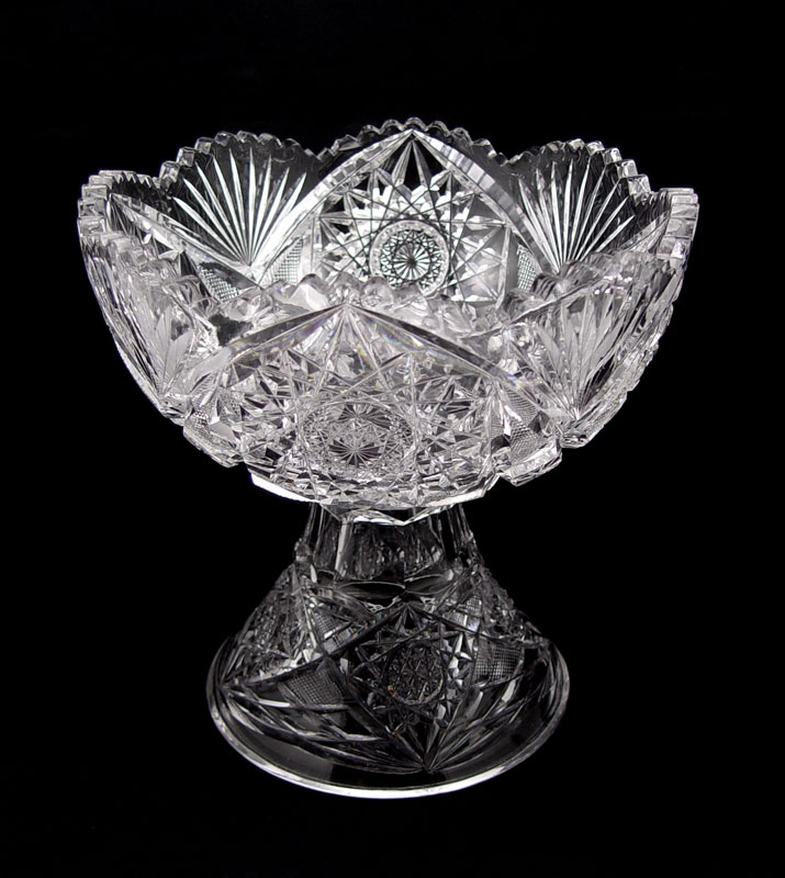 CUT GLASS EGGNOG BOWL ON STAND: