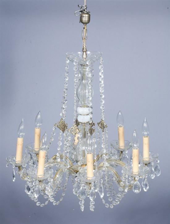 CUT GLASS EIGHT-LIGHT CHANDELIER.