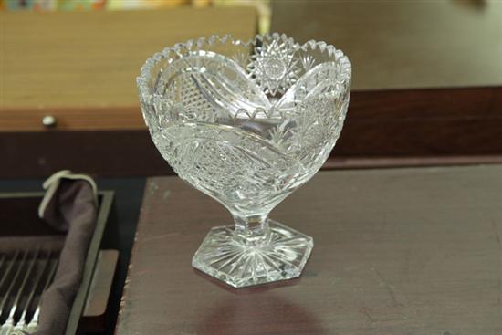 CUT GLASS FOOTED DISH. Circular