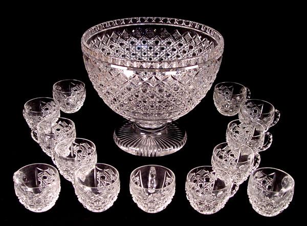 CUT GLASS PEDESTAL PUNCH BOWL &