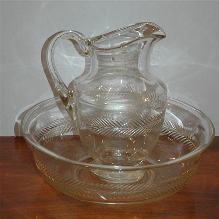 Cut Glass Pitcher and Basin 	 