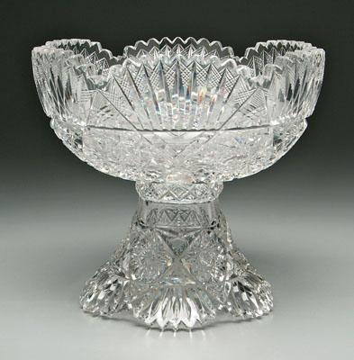 Cut glass punch bowl and base,