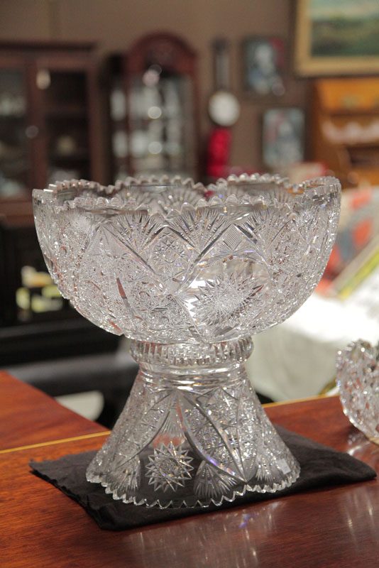 CUT GLASS PUNCH BOWL. Two part bowl