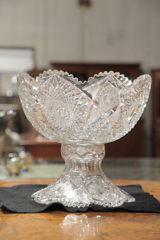 CUT GLASS PUNCH BOWL. Two-part