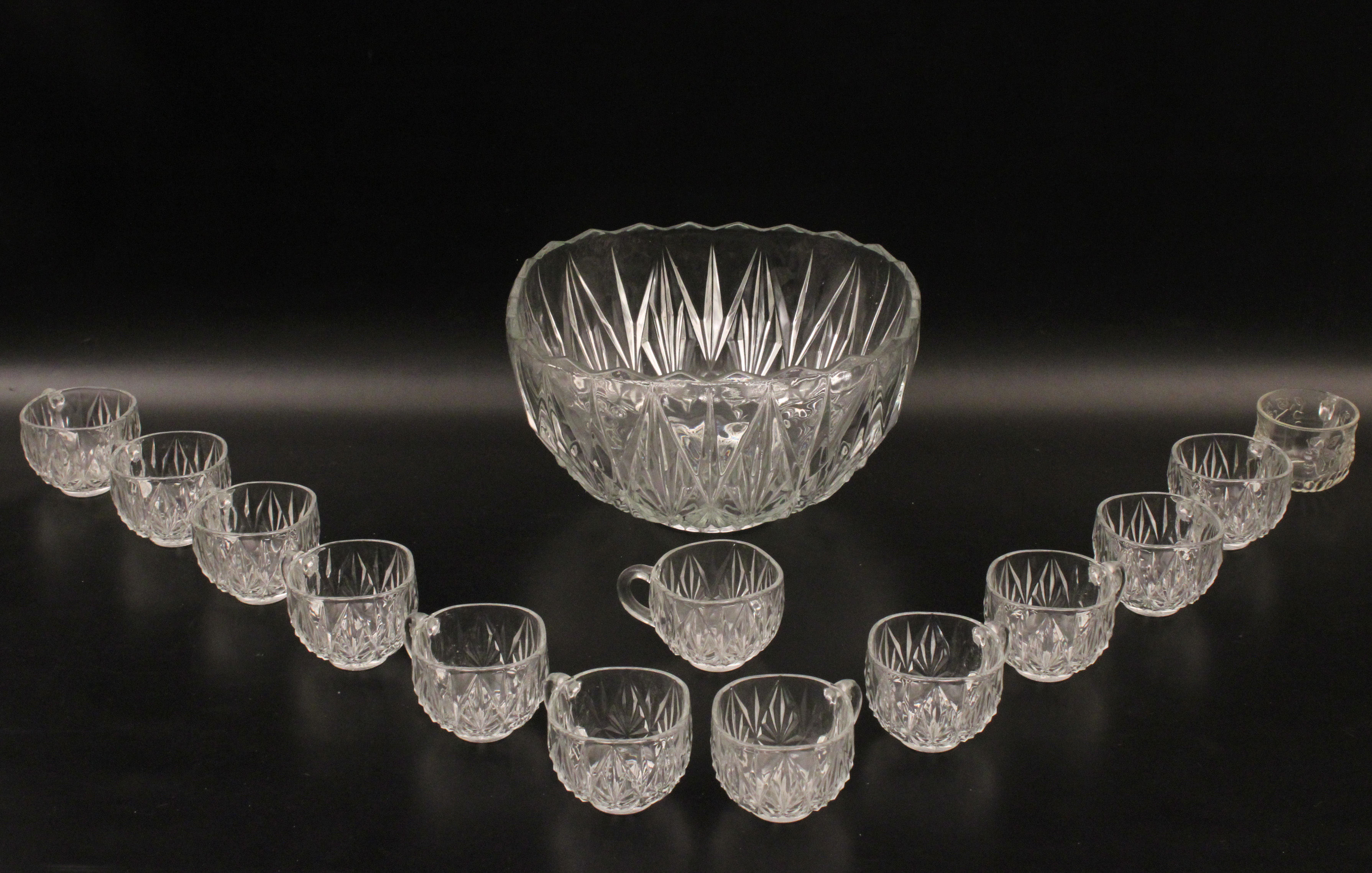 CUT GLASS PUNCH BOWLS WITH 12