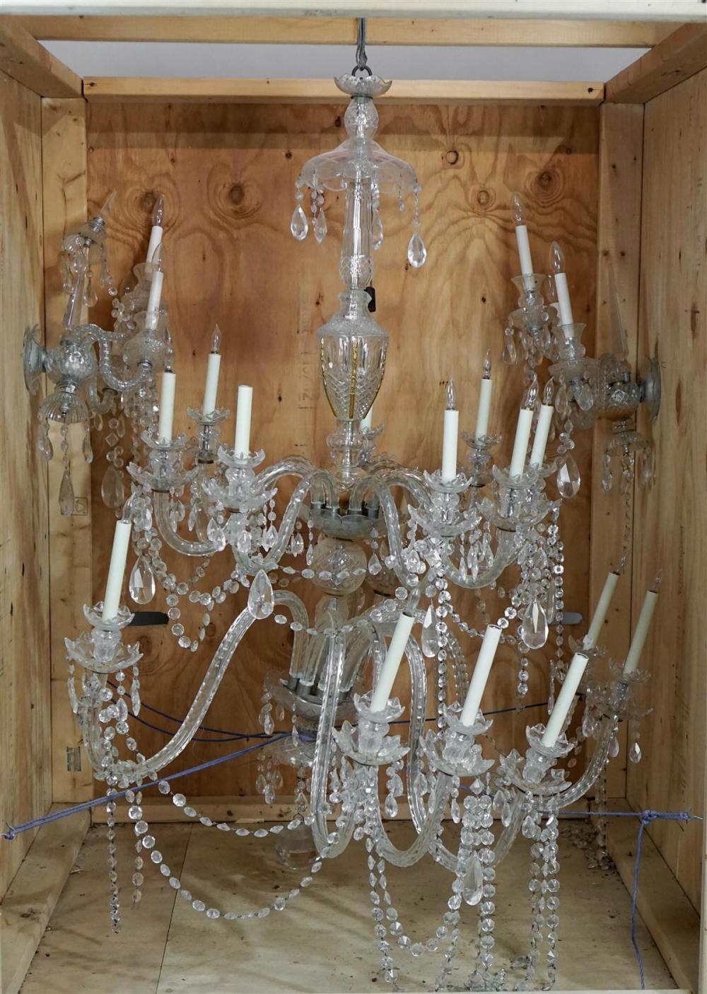 CUT GLASS SIXTEEN-LIGHT CHANDELIER,