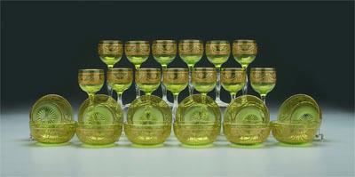 Cut glass stems and finger bowls: