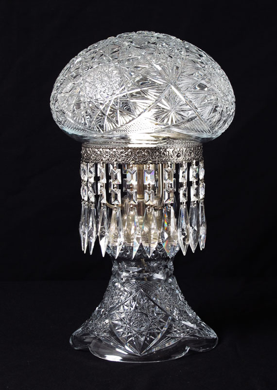 CUT GLASS TABLE LAMP: With cut