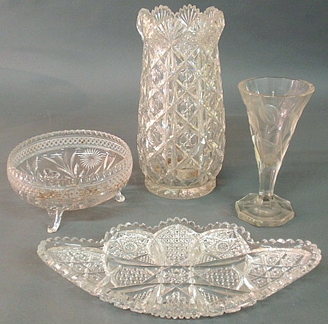 Cut glass vase 12"h. cut glass dish