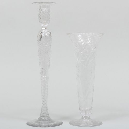 CUT GLASS VASE AND A CUT GLASS