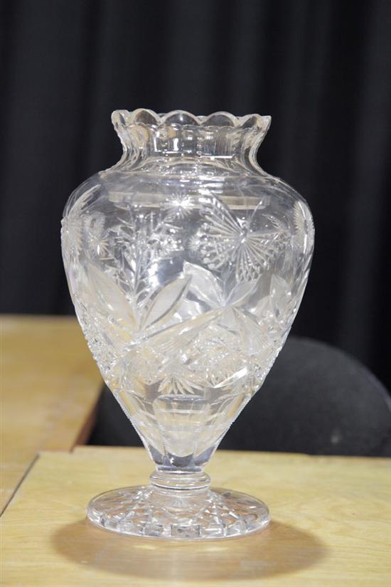 CUT GLASS VASE. Shouldered form