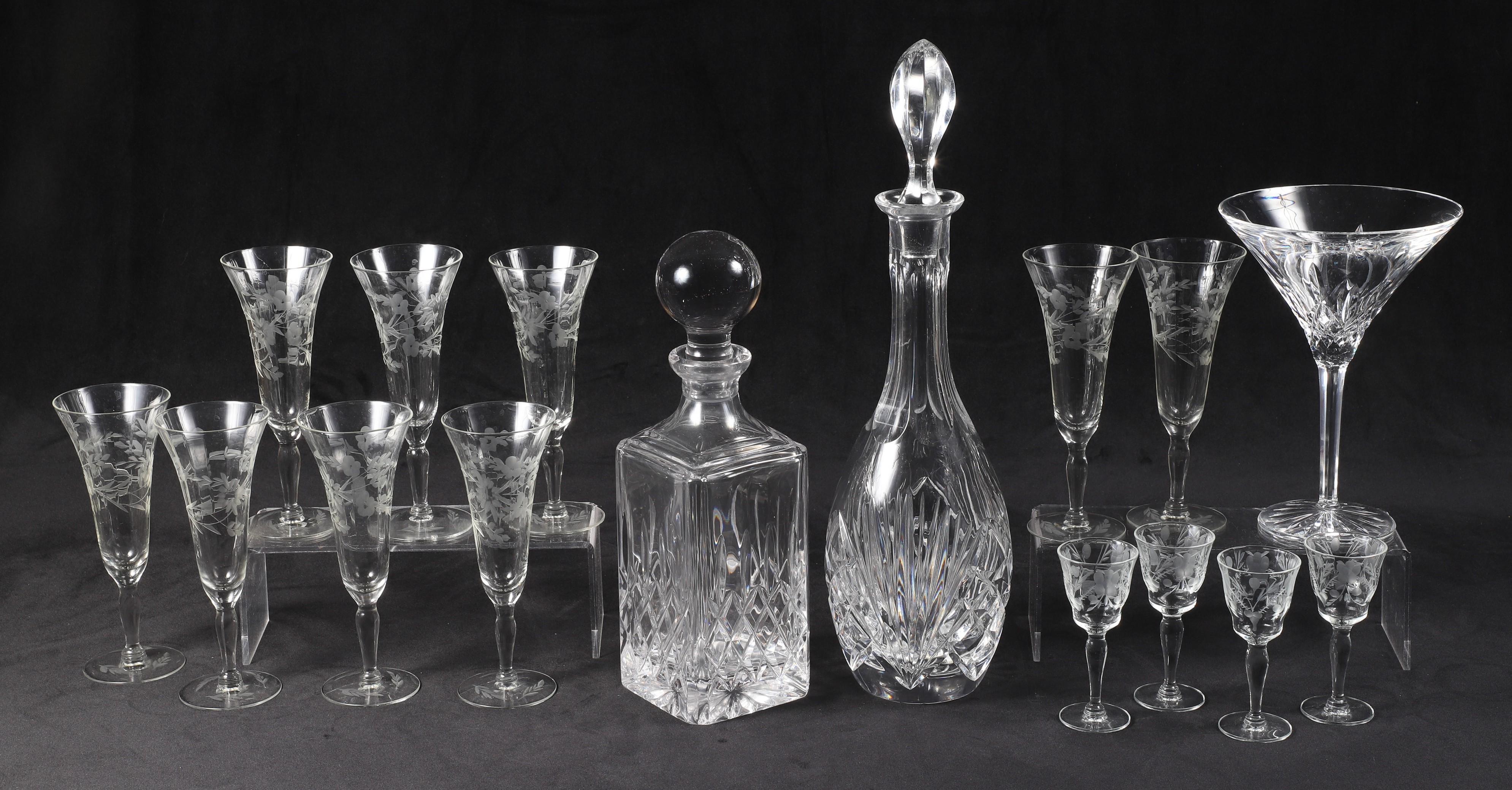 Cut glasses and decanter group to