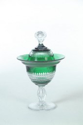 CUT OVERLAY GLASS COVERED BOWL