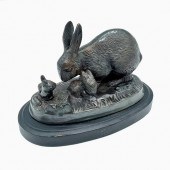 CUTE BRONZE MOTHER RABBIT AND