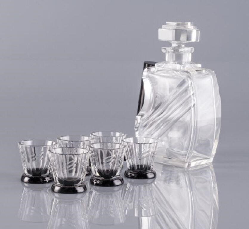 CZECH ART DECO SEVEN-PIECE DECANTER