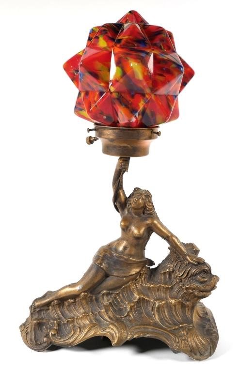 CZECH ART GLASS SHADE WITH METAL