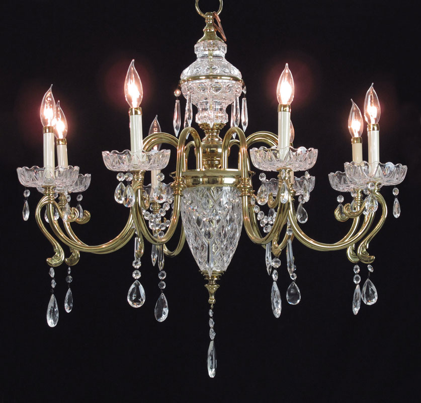 CZECH CRYSTAL AND BRASS CHANDELIER: