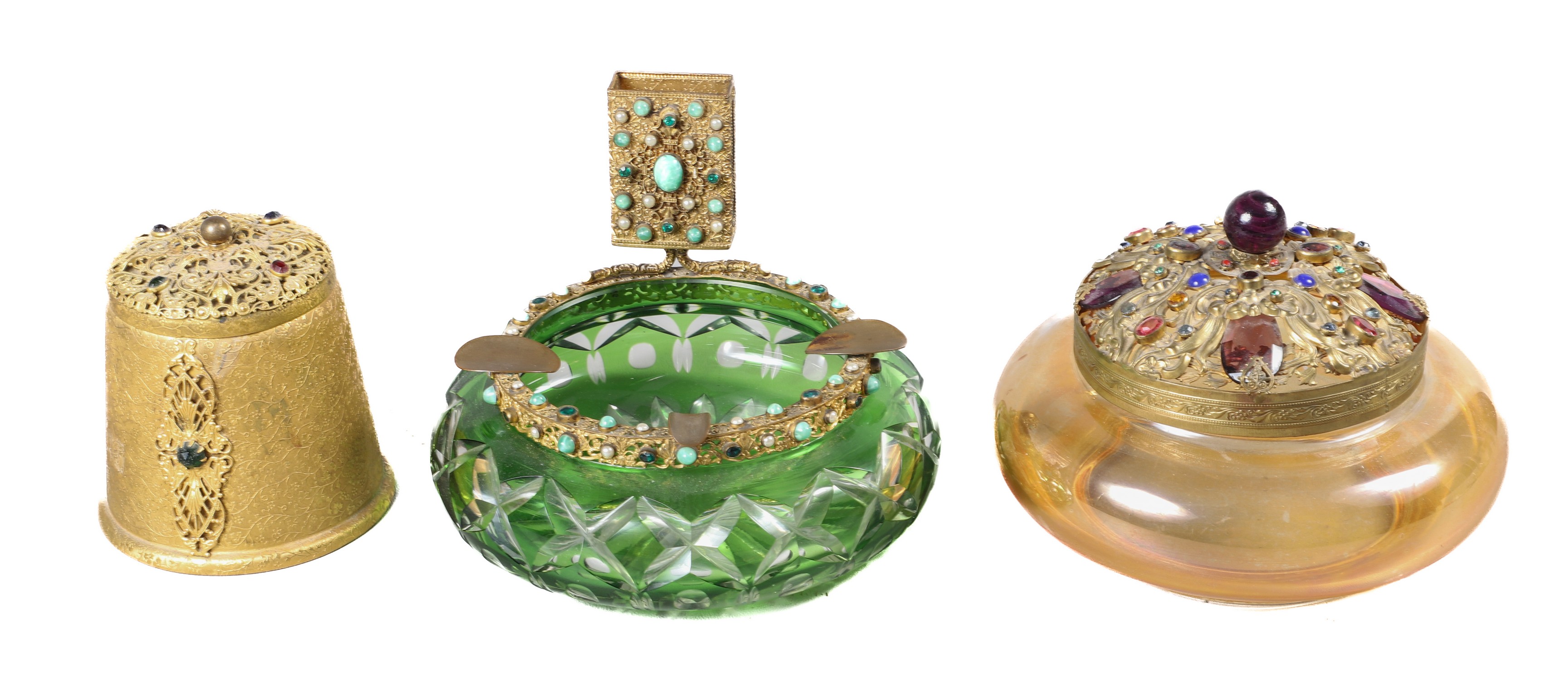Czech jeweled powder jar and ash