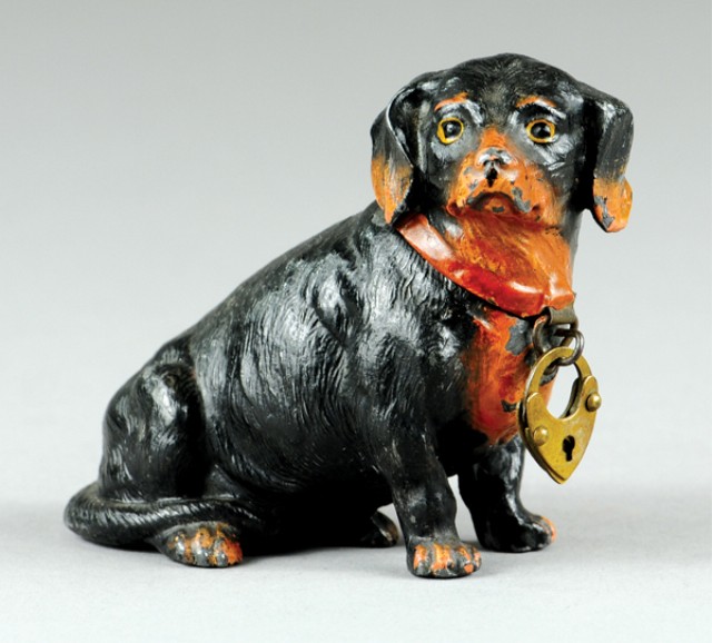 DACHSHUND SPELTER STILL BANK