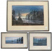 DAN A. DEEGAN THREE WATERCOLOR