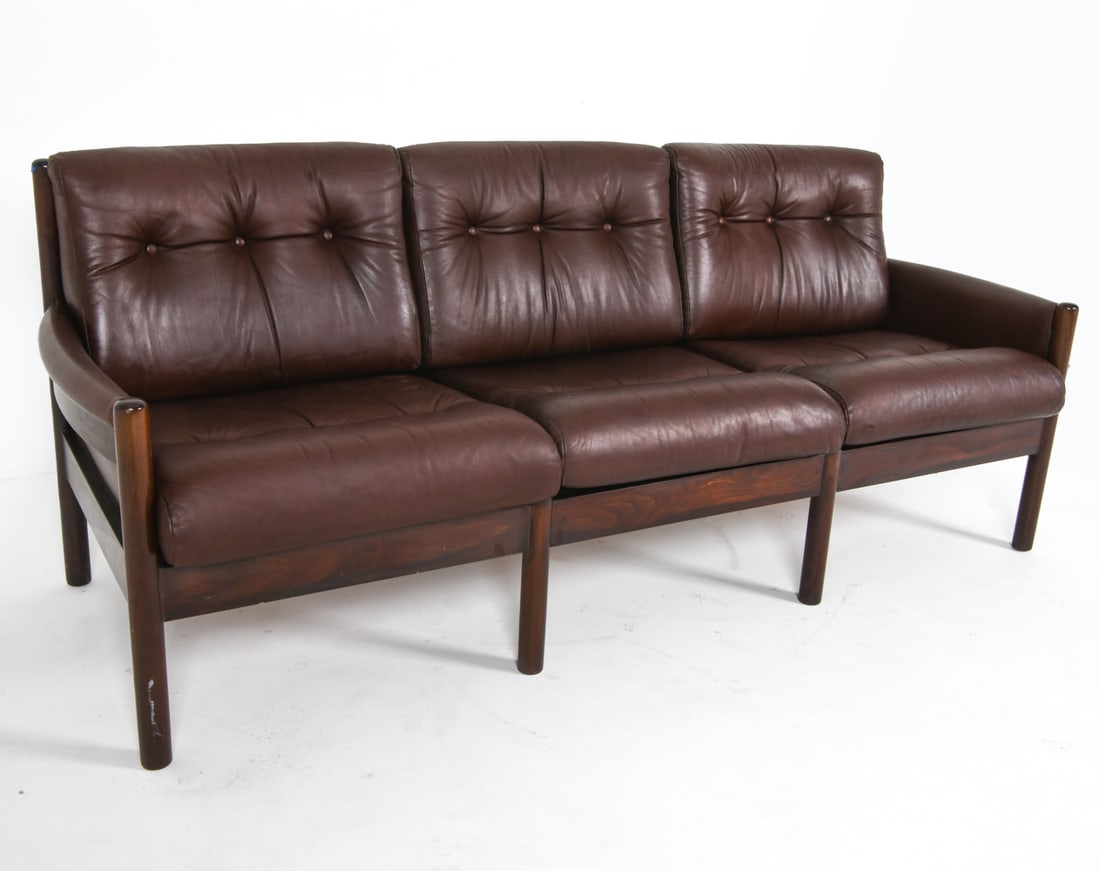 DANISH BEECH & LEATHER SOFA C.