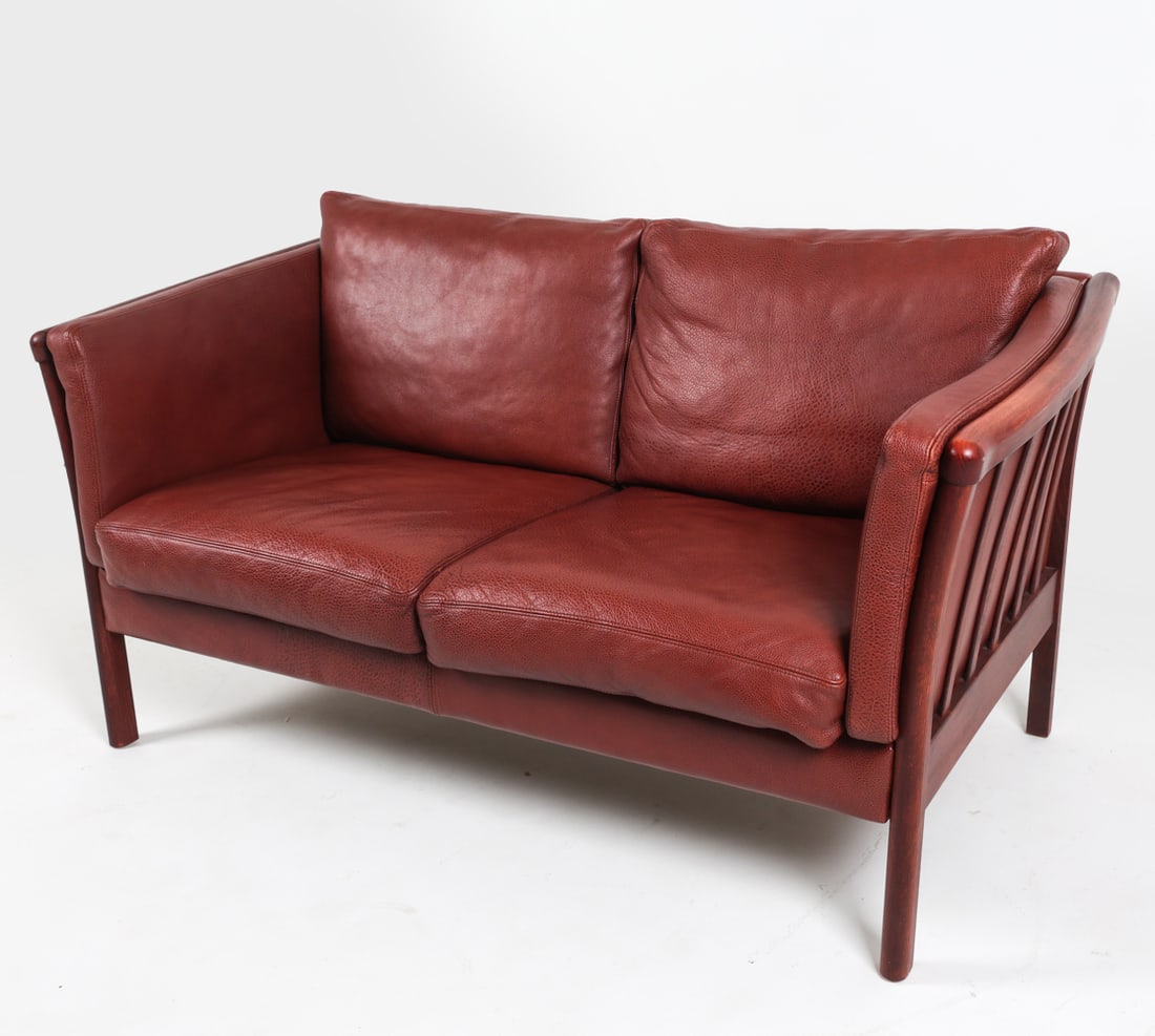 DANISH BEECH & LEATHER SOFA C.