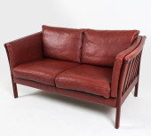 DANISH BEECH & LEATHER SOFA C.