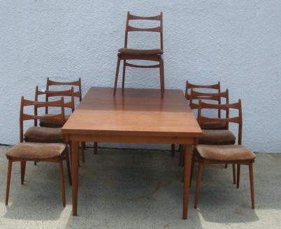 Danish Modern Dining Table and 6