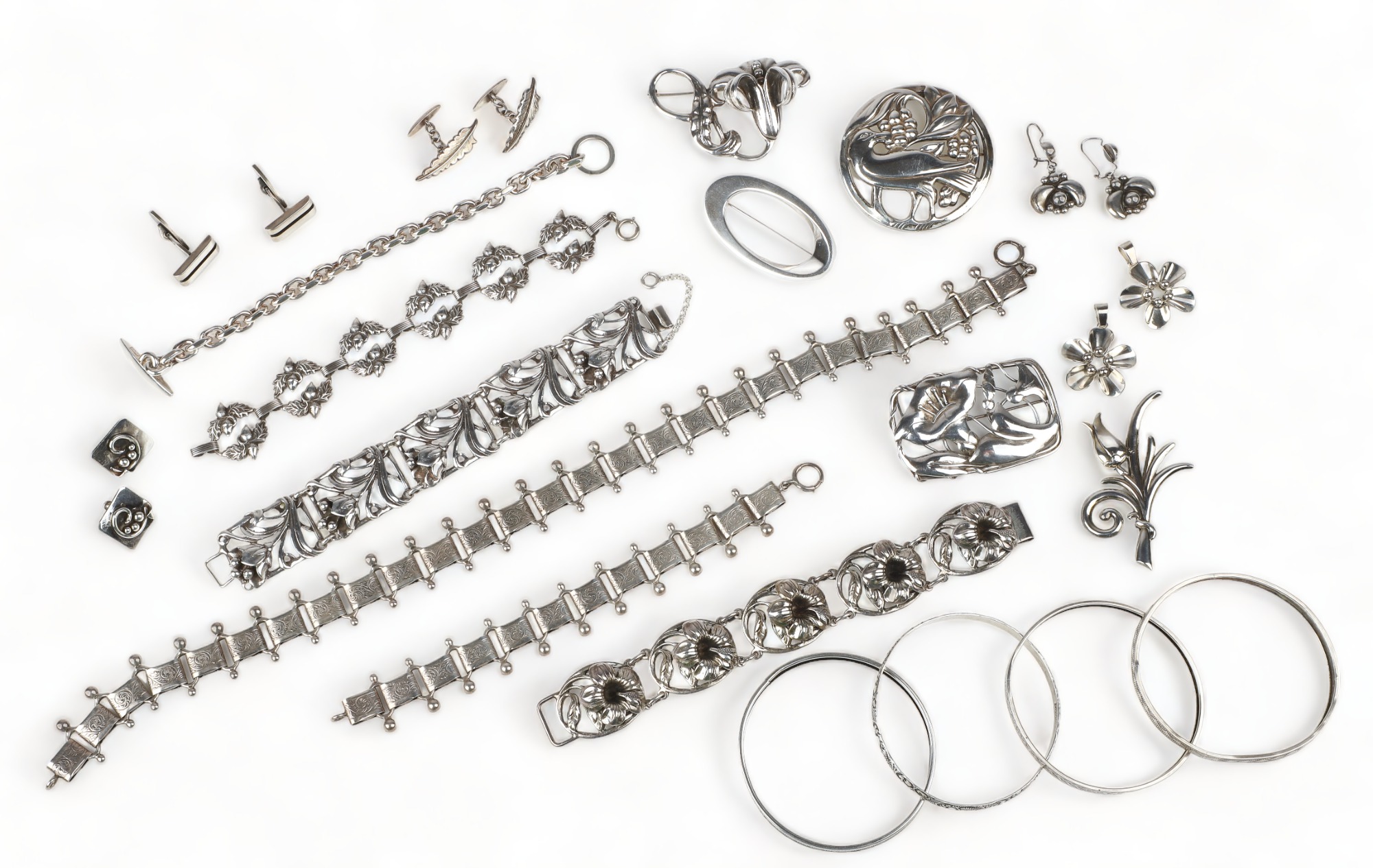 Danish sterling jewelry grouping to