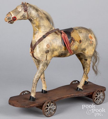 DAPPLED HORSE PULL TOY, 19TH