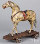 DAPPLED HORSE PULL TOY, 19TH C