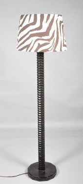 DARK WOOD FLOOR LAMP WITH ZEBR