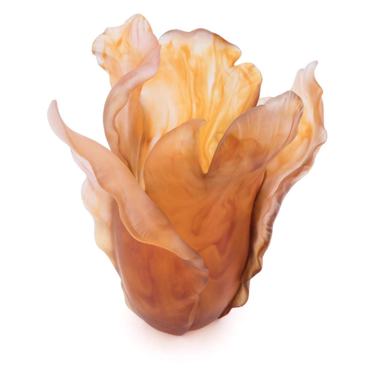 DAUM AMBER PATE DE VERRE TULIP FORM