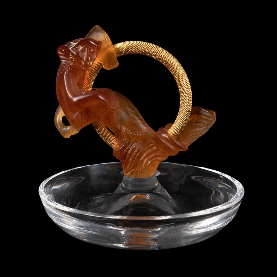 DAUM AMBER PATE DE VERRE MONKEY