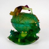 DAUM CRYSTAL LIDDED BOWL, GREN