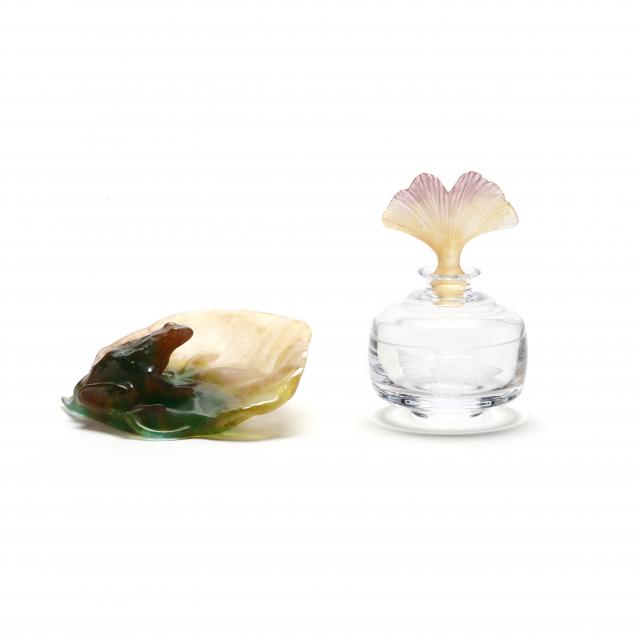 DAUM GLASS FROG DISH AND PERFUME