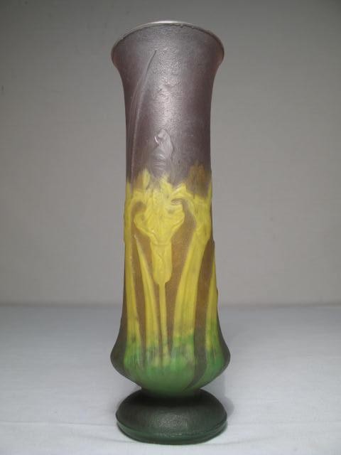 Daum Nancy art glass vase. Acid