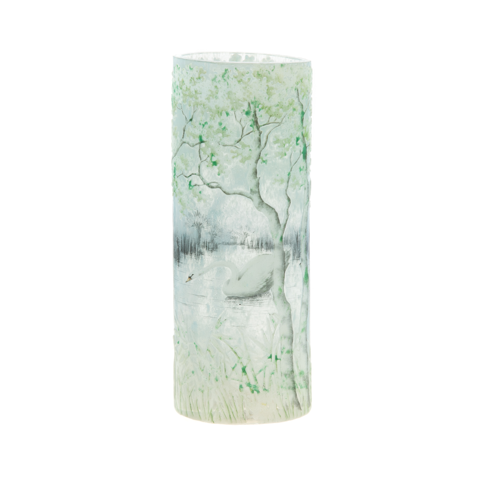 DAUM NANCY CAMEO GLASS SWAN VASE