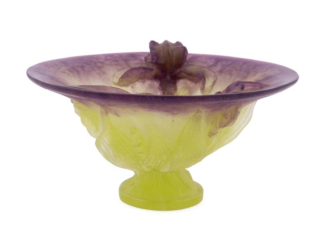 DAUM PATE-DE-VERRE FOOTED IRIS