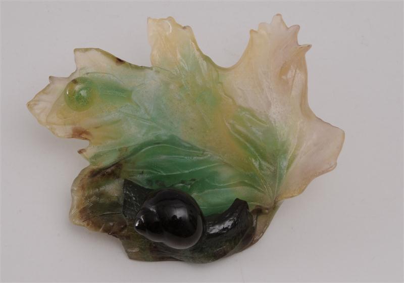 DAUM PATE DE VERRE LEAF-FORM DISH