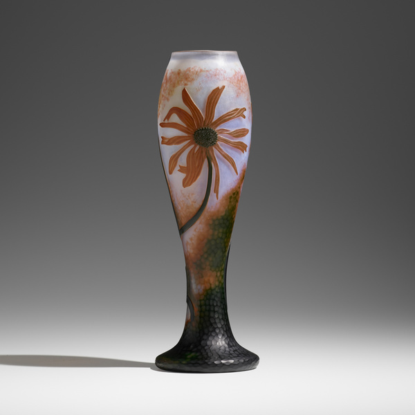 Daum. Tall vase with coneflowers.