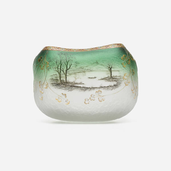 Daum. Vase with landscape, ginkgo