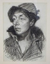 DAVID BURLIUK CHARCOAL ON PAPE