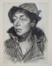 DAVID BURLIUK CHARCOAL ON PAPE