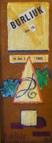 DAVID BURLIUK OIL & COLLAGE ON WOOD